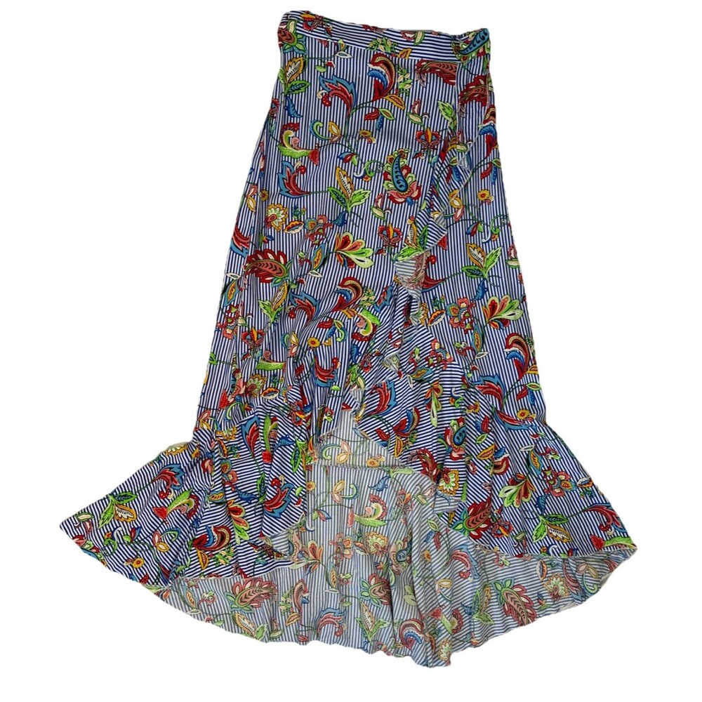 Me 2 Magic High Low Ruffle Skirt Small Colorful Blue Stripe Paisley Dopamine Y2K
